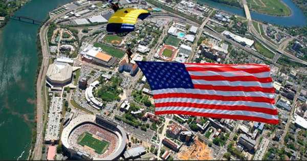 Navy Seal Insane Parachute Jump Football Stadium 1
