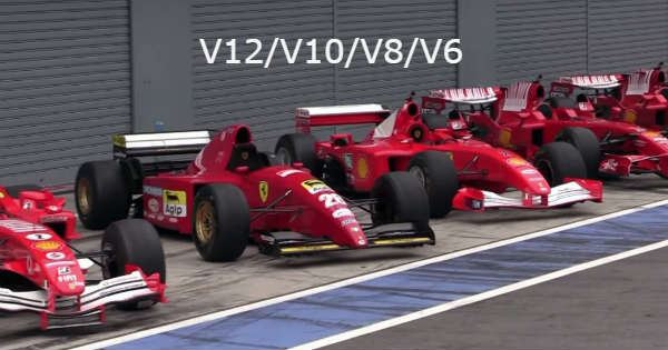 Ferrari Formula 1 Engine Sound Evolution V12 V10 V8 V6 Muscle Cars Zone