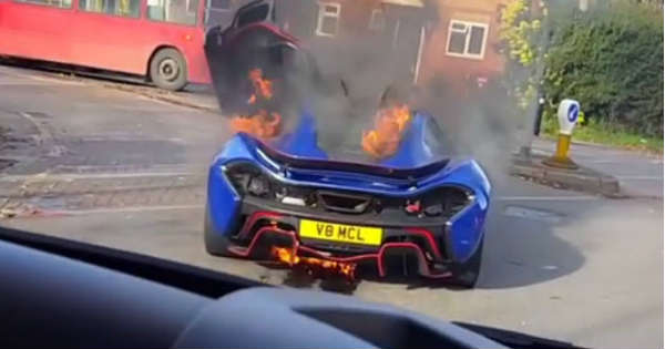 McLaren P1 Burning On The Street in UK 1