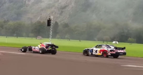 Formula 1 vs NASCAR Drag Race in Switzerland 2