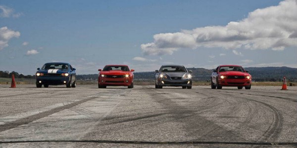 2011-ford-mustang-2010-chevy-camaro-rs-2010-hyundai-genesis-coupe-2010-dodge-challenger-group-drag f