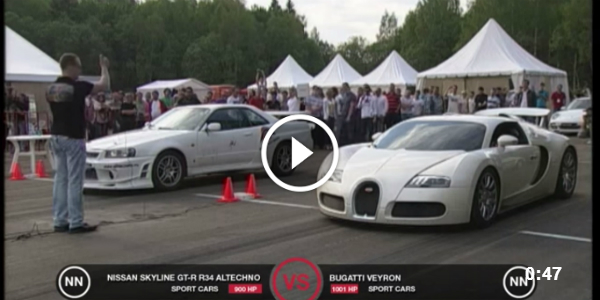 Drag Race Bugatti Veyron vs Nissan Skyline GT-R R34