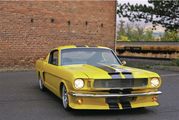 1965-ford-mustang-fastback+front-view-headlights-custom-yellow-paint