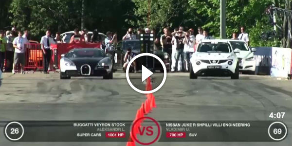 nissan juke-r vs bugatti veyron vs ferrari 599 NIssan Juke R