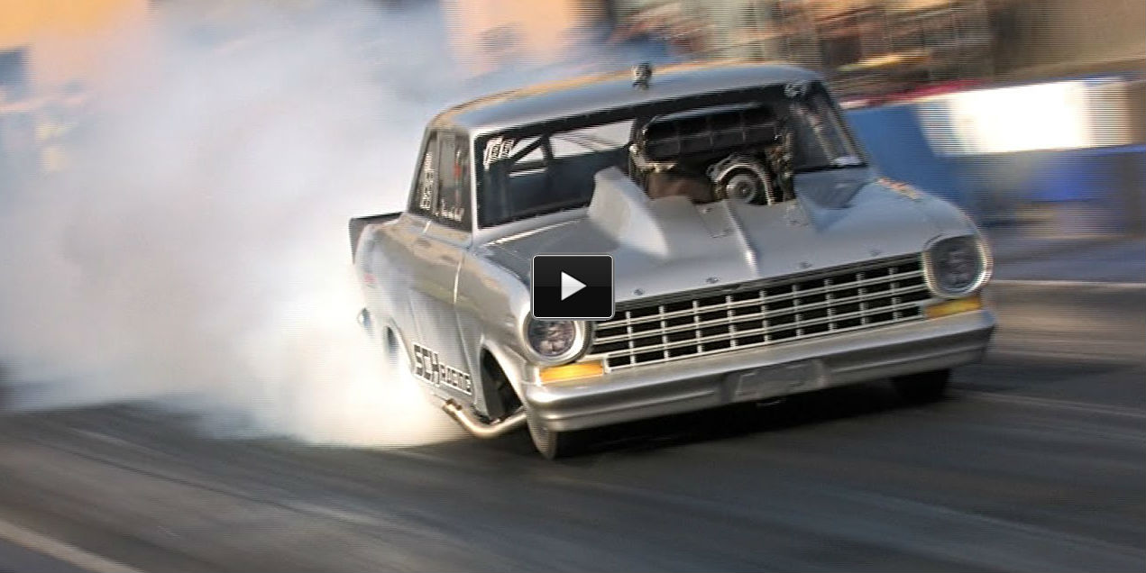 Chevy Nova V8 blown on dragstrip