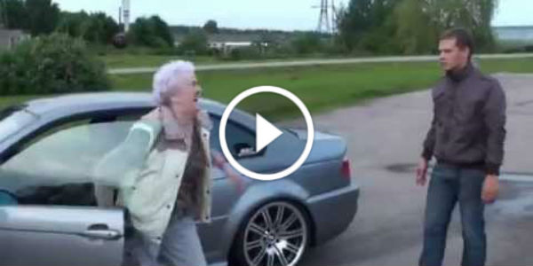 GRANNY STEALS a guy BMW M3 and RUNS DRIFTS and DONUTS 2 INCREDIBLE DRIFTING