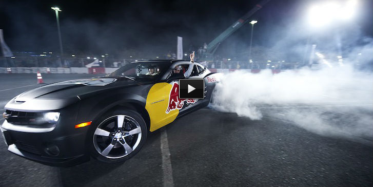 red bull car park drift car smoke