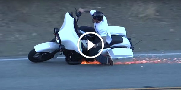 Great Looking Harley Davidson Road Crash! Guy Just Stands Up Like Nothing Happened! 2 Harley Davidson Bagger