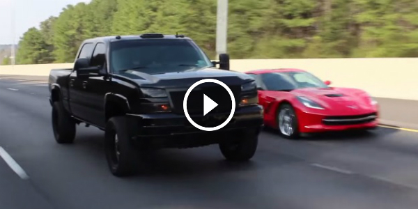 duramax vs corvette! Blacked Out TT Duramax Humiliates Corvette C7 On The Highway! AWESOME Truck 23!