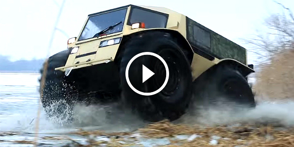 4x4 vehicle in ice and water in action