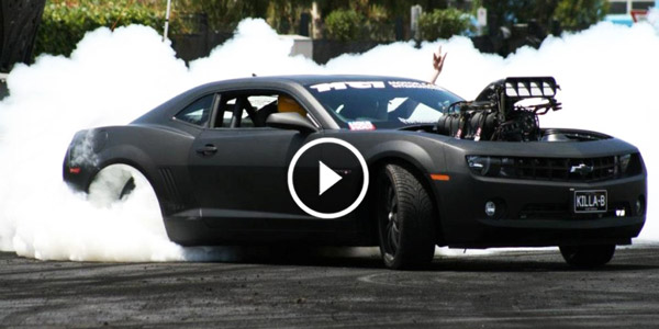 Blown Chevy Camaro KILLA-B BLOWN V8 CAMARO BURNOUT AT LARDNER PARK MOTORFEST 2013