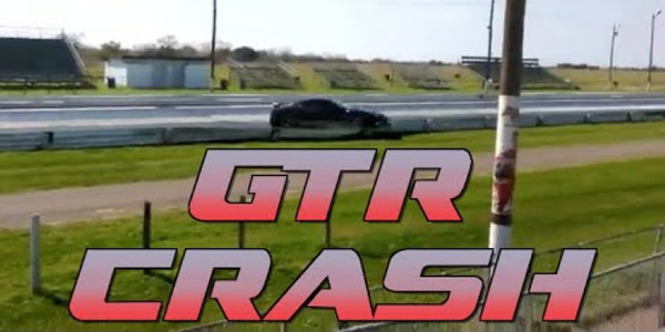 Wrecked Nissan GTR at dragstrip