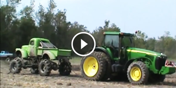 Tug O War 1941 Chevy Mega Mud Truck vs John deere Tractor