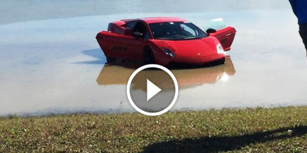 2000HP Lambo Gallardo loses control into lake
