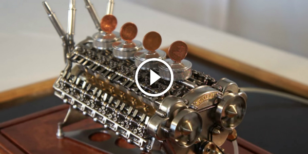 Awesome MINIATURE W-32 ENGINE!!! He SPENT 2500 HOURS To COMPLETE It! GREAT WORK! 2