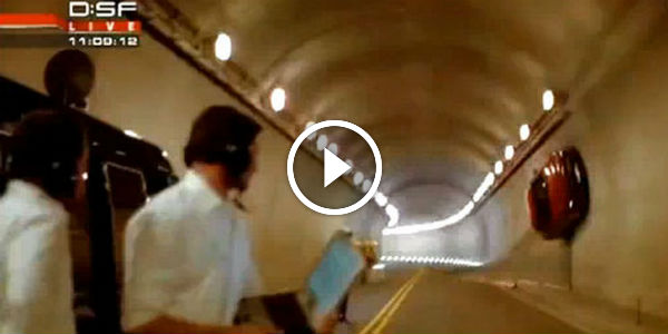 Schumacher is on the ceiling of a tunnel car MERCEDES BENZ SLS