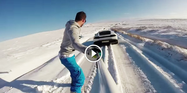 fun with lamborghini Snowboarding off the back of a Lamborghini Huracan