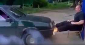 Leg day in Russia Man stops a car with legs in Russia 1