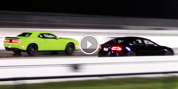 TESLA MODEL S85D vs Dodge Challenger Hellcat 14 Mile Drag Racing Rematch