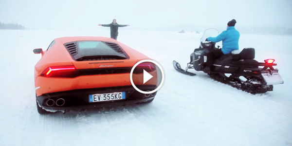 Lamborghini Huracan vs Snowmobile and huskies