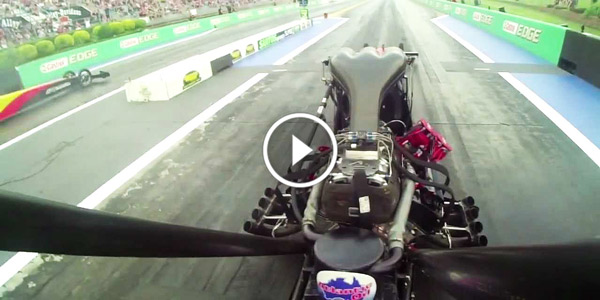 Larry Dixon's tyre throwing 360 spin Top Fuel pass