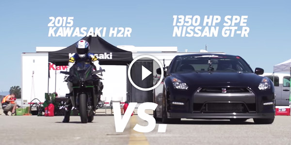 Kawasaki H2R vs 1350hp Nissan GTR 12 Mile Airstrip Race