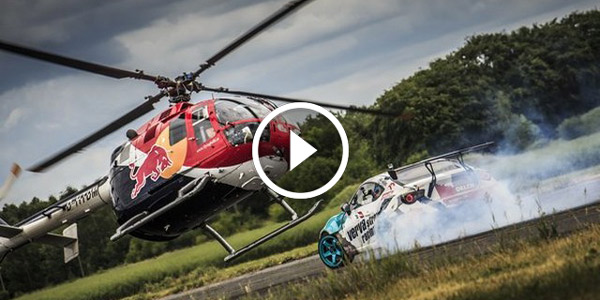 Aerobatic Helicopter Chases Drifting Race Car