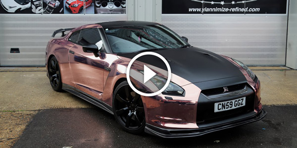 rose gold Nissan GTR wrapped