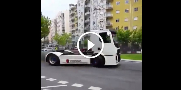 Smokey Volvo Truck Drift Around A Roundabout