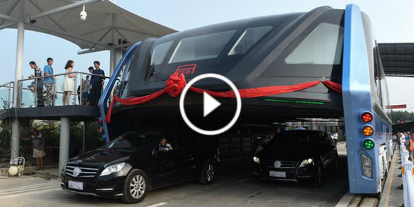 New Chinese Bus Concept first test drive above cars 54