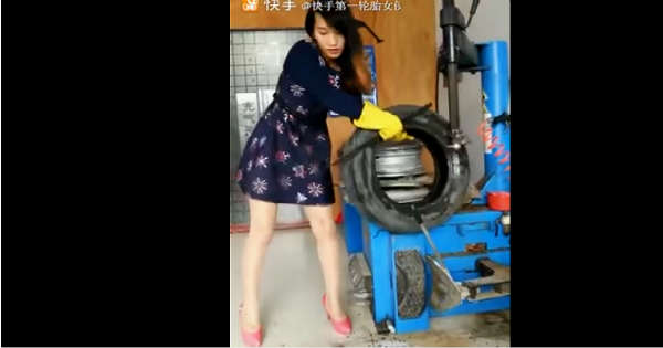 Pretty Japanese Girl Heavy Work Tire Replacement Machine 4