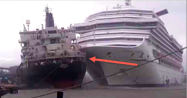 The Infamous Carnival Triumph Cruise Ship Breaks Loose From Port Hits