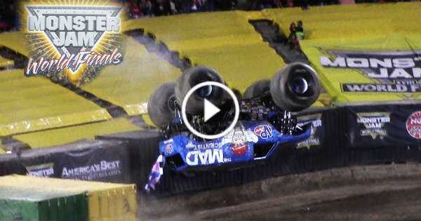 World First Monster Truck Front Flip VP Racing Fuels Mad Scientist 2017 Monster Jam 3