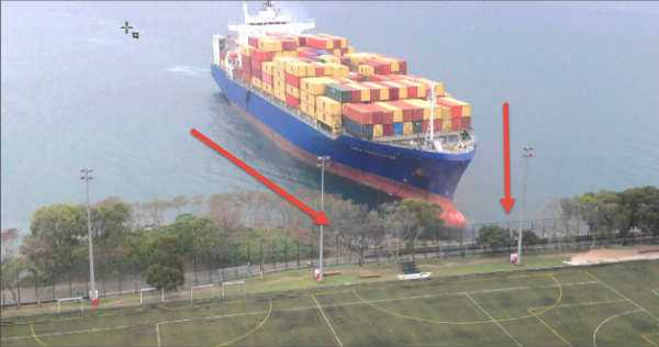 Huge Container Ship Runs Straight Into University Football Field 2