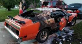 Classic Mustang Burnt Out In Flames 1