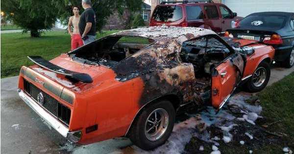 Classic Mustang Burnt Out In Flames 1
