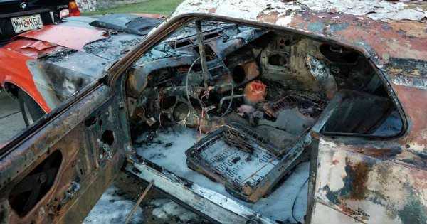 Classic Mustang Burnt Out In Flames 2