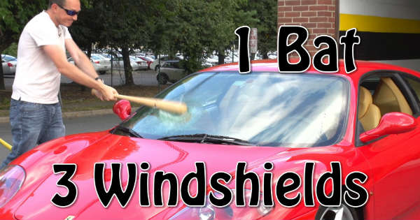 Guy Smashes His Ferrari Windshield Bat baseball 1