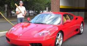 Guy Smashes His Ferrari Windshield Bat baseball 2