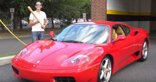 Guy Smashes His Ferrari Windshield Bat baseball 2