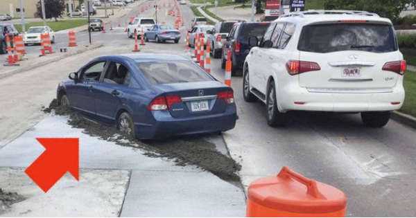 Honda Civic Fail road warning concrete 1