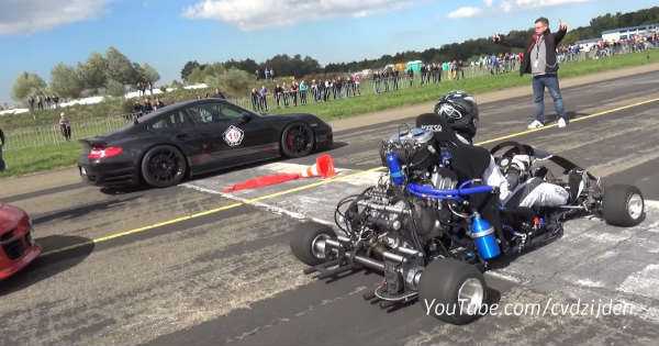 230HP Super Kart 1088HP AUDI S4 and 1300HP Porsche 9ff DRAG STRIP 1