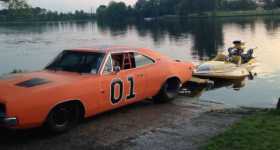 Hydroplane Boat Gets Pulled By Pro Street Dodge Charger GENERAL LEE 1