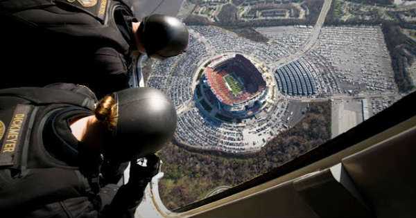 Navy Seal Insane Parachute Jump Football Stadium 2