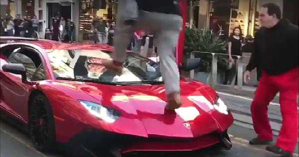 Crazy Kid Jumps On Lamborghini Aventador SV In Front Of The Owner 1