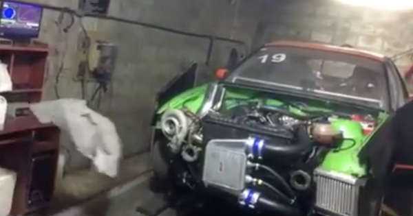 Open Turbo boosted car garage loud sound dyno 2