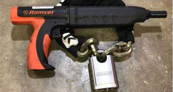 Ramset Gun vs Worlds Toughest Motorcycle Lock 1