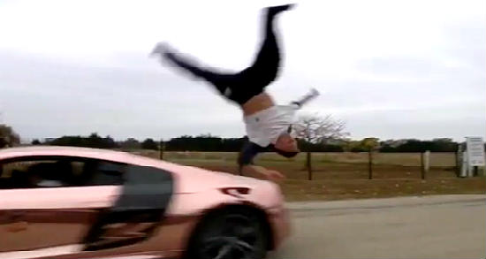 This Athlete Gets Lucky After Failing To Flip Over A Speeding Audi R8 1