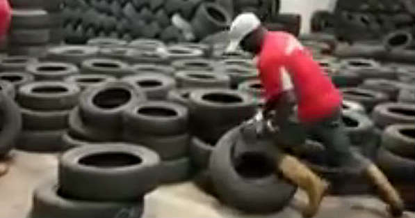 Manual Tripling Tires Process Looks Exhausting 2